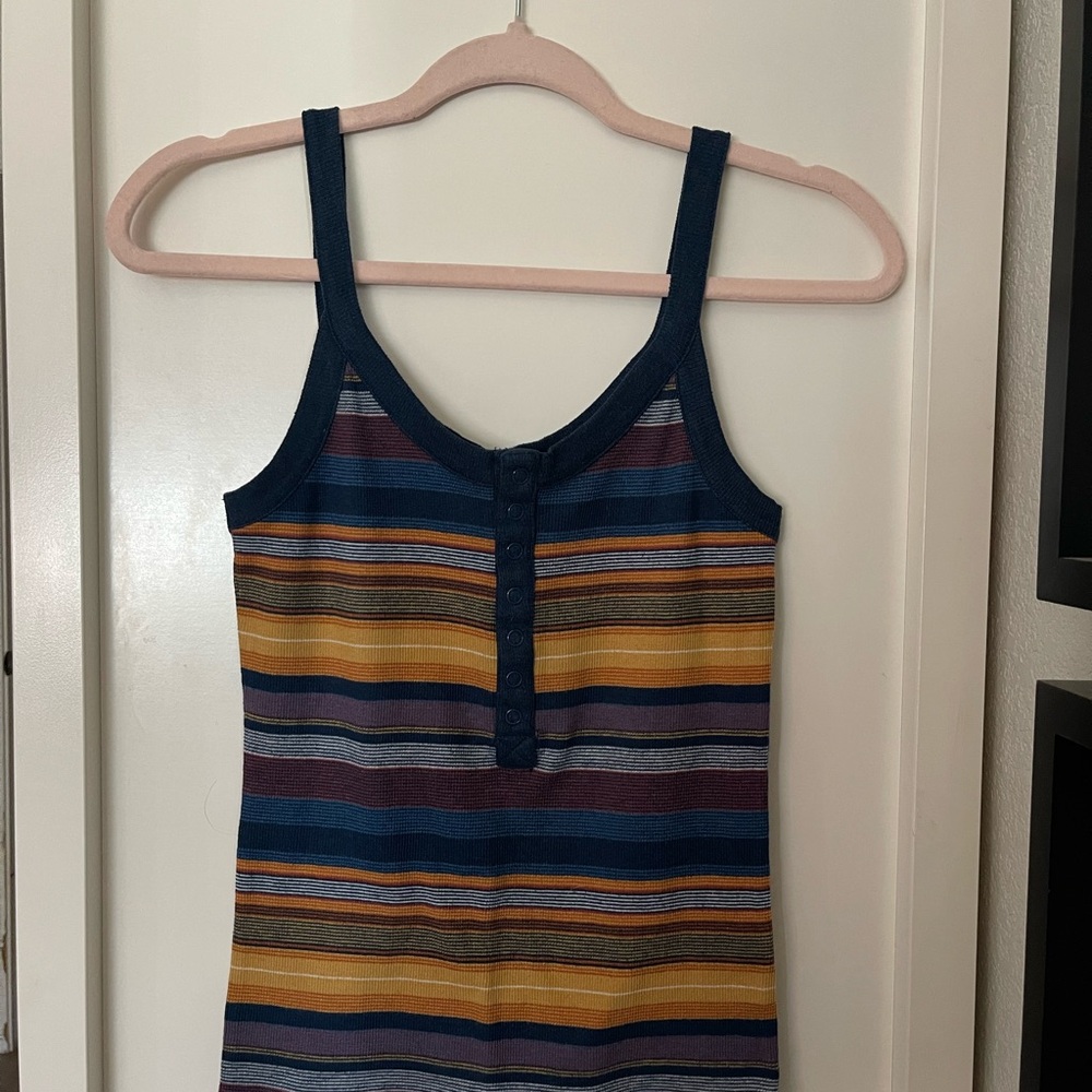 Women’s RCVA Striped Knit Tank Top in Navy, Mustard & Burgundy (S)